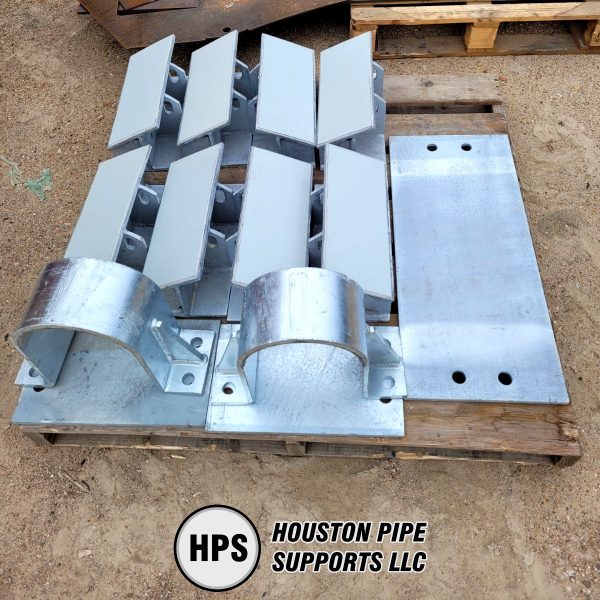 pallet of pipe supports and baseplates
